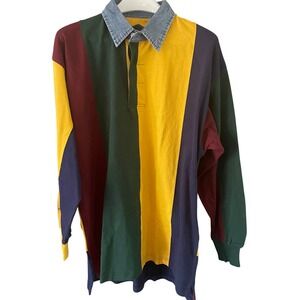 Halifax Outfitters Mens Vintage 90's XL Rugby Shirt Denim Collar Long Sleeve